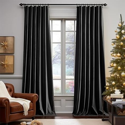 All Black Living Room, Protect Energy, Room Darkening Window Treatments, Luxury Window Curtains, Insulated Drapes, Luxury Windows, Drapes For Bedroom, Black Living Room, Soft Luxury