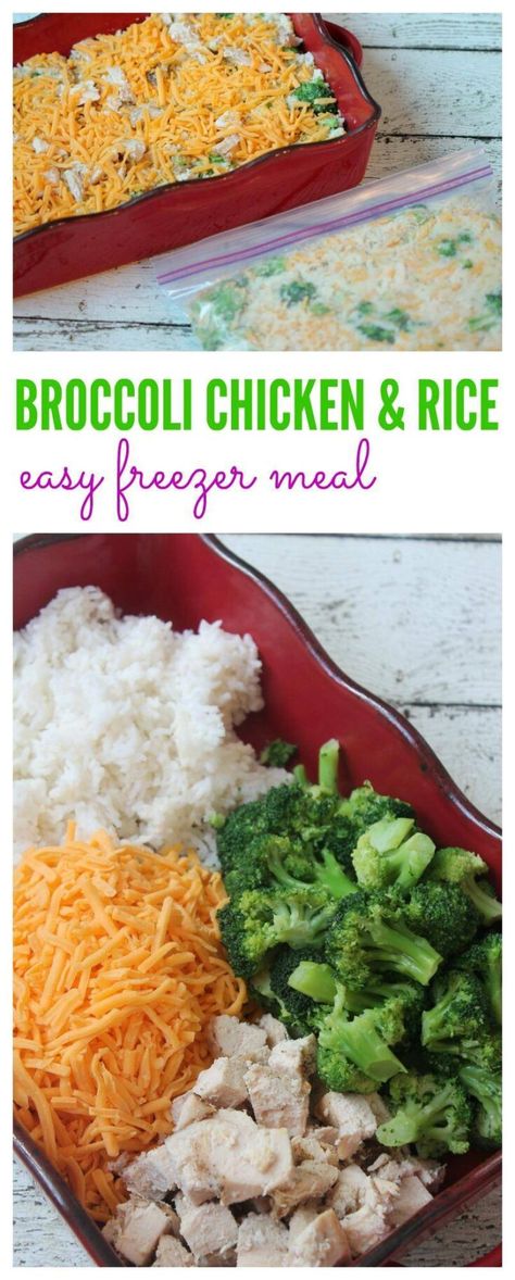 Cheesy Broccoli Chicken And Rice, Broccoli Chicken Rice, Freezer Casseroles, Cheesy Broccoli Rice Casserole, Chicken Rice Recipe, Chicken And Rice Recipe, Freezer Dinners, Chicken Rice Recipes, Freezer Friendly Meals