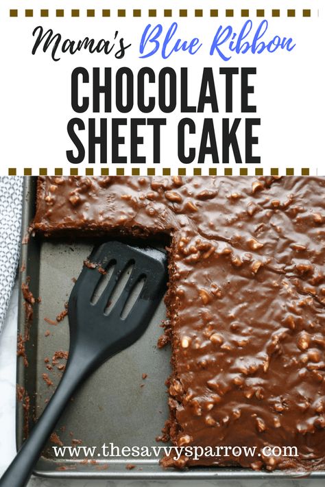 Mama's Blue Ribbon Chocolate Sheet Cake aka Texas Sheet Cake Easy Chocolate Sheet Cake Recipe, Easy Chocolate Sheet Cake, Chocolate Sheet Cake Recipe, Cheap Desserts, Texas Sheet Cake Recipe, Easy Homemade Desserts, Cake With Cinnamon, Sheet Cake Recipe, Desert Ideas