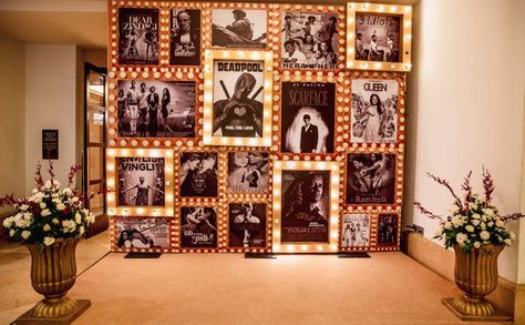 Movie Themed Photo Booth, Retro Theme Sangeet Decor, Movie Night Photo Booth Ideas, Bollywood Theme Photo Booth, Retro Bollywood Decor, Movie Themed Event, Retro Event Design, Movie Themed Decor, Bollywood Sangeet Decor