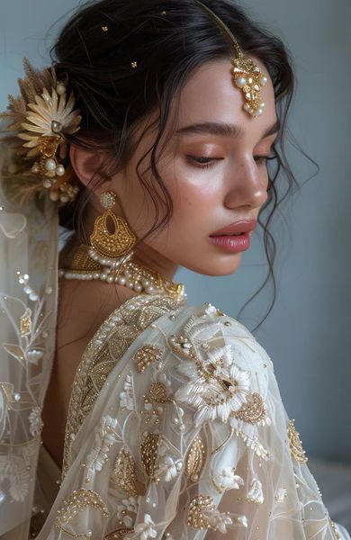 Asian Bridal Wedding Hair & Makeup Service | London | UK – Annie Shah Indian Bridal Hair With Dupatta, Indian Bridal Nose Ring Wedding, Mayun Makeup Look, Desi Updo Hairstyles, Makeup For White Outfit Indian, Desi Wedding Looks, Desi Bride Aesthetic, Nikah Makeup Look, Indian Bride Aesthetic