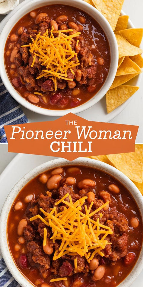 Hearty, flavorful, and full of warmth—this Pioneer Woman Chili recipe is the perfect bowl of comfort! Packed with meat, beans, and spices for a delicious, easy dinner. Pioneer Woman Chilli Recipes, Ree Drummond Chili Recipe, Classic Chili Recipe Stovetop, Cowboy Recipes Pioneer Woman, Cowboy Chili Recipe Pioneer Woman, Prize Winning Chili Recipe, Pioneer Woman Chilli, Chili Recipe Not Spicy, Ree Drummond Chili