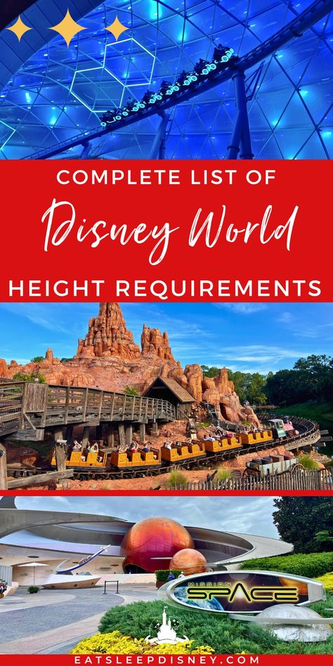 Complete List of Disney World Height Requirements by Park - What rides have height requirements in Disney World and what are they? We’re breaking down the FULL LIST of rides with (and without) height requirements and letting you know what to do if someone in your party doesn’t meet the minimum and others still want to ride.  Disney World, Disney Parks, Disney Tips Disney World Height Requirements 2024, Disney Rides By Height, Disney World Rides By Height, Disney Ride Height Requirements, Disney Rides By Park, Disney Height Requirements, Disney World Rides List, Disney World Height Requirements, Magic Kingdom Rides