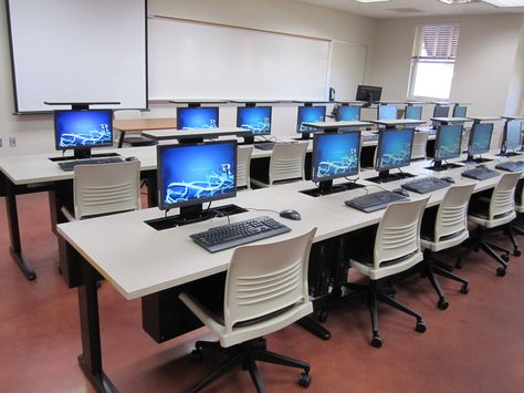 School Computer Lab Design, School Computer Room, Lab Komputer, Computer Lab Design, School Computer Lab, Computer Classroom, Computer Lab Classroom, Cubicle Design, Classroom Interior