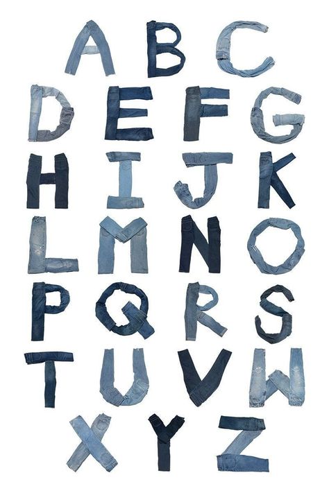 Create your own unique piece of wall art with this easy tutorial. Upcycle old denim jeans into an alphabet letter and hang them on your wall to spell out a word or phrase. #denimart #upcycle #diy . #Fun_Letters_Alphabet #Bead_Letters_Alphabet #Aesthetic_Letters_Alphabet #Denim_Letters Found Typography, Letters For Collage, Alphabet Design Creative, Paper Alphabet Letters, Denim Letters, Denim Poster, Collage Alphabet, Canva Alphabet, Collage Letters