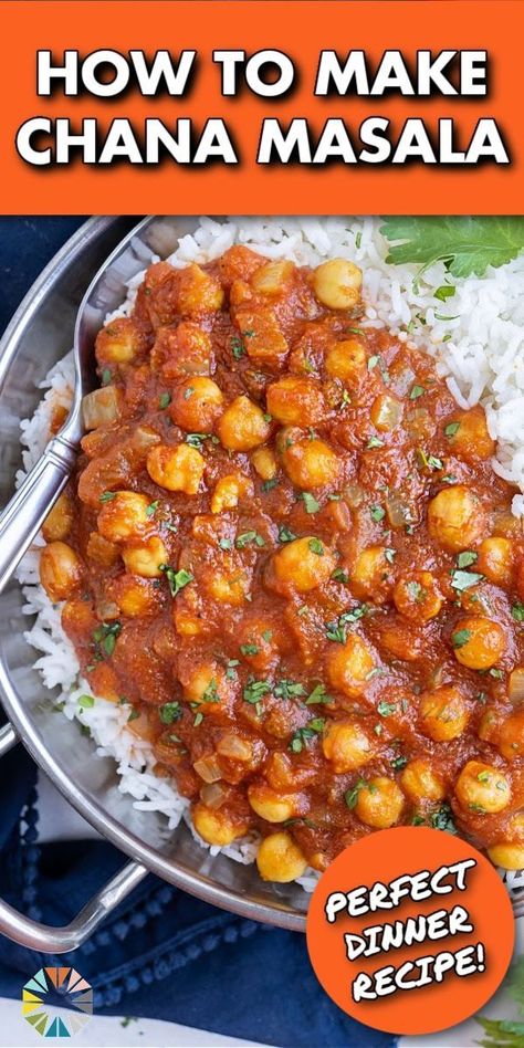 Chana Masala is a savory, authentic Indian dish full of healthy ingredients. This curry combines the ease of canned chickpeas and tomatoes with flavorful vegetables, herbs, and spices. Serve up this vegan restaurant-style recipe with naan or basmati rice for your next meat-free meal! Recipe With Naan, Chickpeas And Tomatoes, Healthy Curry Recipe, Chana Masala Recipe, Healthy Curry, Vegan Chickpea Curry, Restaurant Style Recipes, Pot Recipes Healthy, Meat Recipes For Dinner