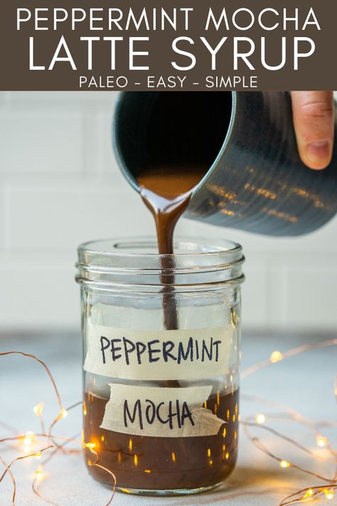 Mocha Coffee Syrup, Peppermint Coffee Syrup, Barista Recipes, Coffee Syrup Recipe, Peppermint Mocha Latte, Peppermint Mocha Coffee, Homemade Peppermint Mocha, Homemade Syrups, Homemade Coffee Syrup