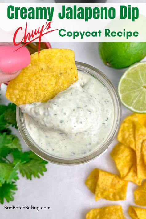 Best Copycat Recipe Chuy's Creamy Jalapeno Dip Chewys Jalepeno Dip, Chewy Dip, Creamy Jalapeno Dip Chuys, Bugle Dip, Chuys Jalapeno Dip, Chuys Dip, Chuys Creamy Jalapeno, Chuys Creamy Jalapeno Dip, Creamy Jalapeno Dip