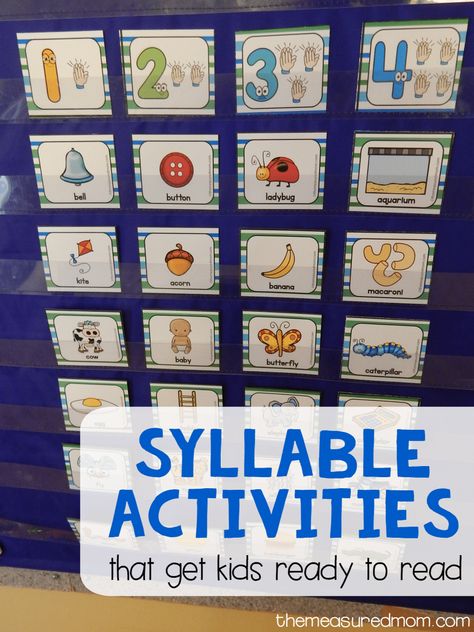 Syllables Kindergarten, Read Kindergarten, Syllable Activities, Teaching Syllables, Prek Literacy, Syllables Activities, The Measured Mom, Measured Mom, Phonological Awareness Activities