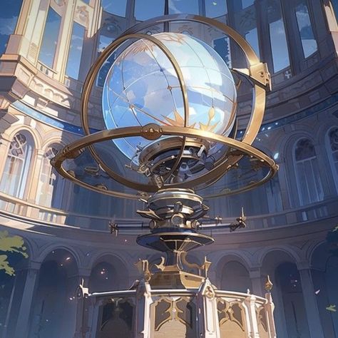 Astrolabe Fantasy Art, Magic School Art Concept, Fantasy Planetarium, Magic Academy Art, Magical University, Celestial Palace, Magical Academy, Magical Room, Bg Design