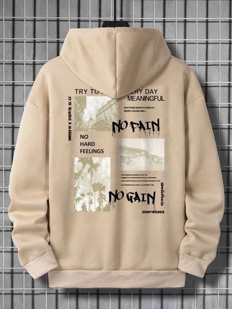 Khaki Casual Collar Long Sleeve Fabric Slogan Pullovers Embellished Slight Stretch  Men Hoodies & Sweatshirts Aesthetic Hoodie Design Men, Aesthetic Hoodies Men, Male Accessories, Men Sweatshirts, Thermal Hoodie, Men Hoodies, Lined Hoodie, Cool Hoodies, Tshirt Design