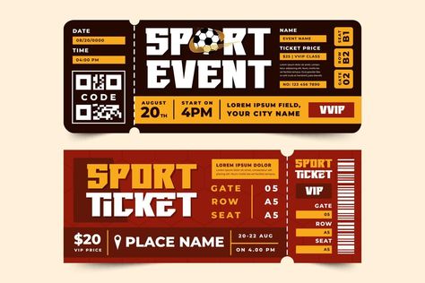 Football tournament sport event ticket design template easy to customize Event Ticket Design, Soccer Tickets, Ticket Design Template, Football Tournament, Ticket Design, Vip Tickets, Graphic Design Fun, Logo Banners, Cityscape Photos