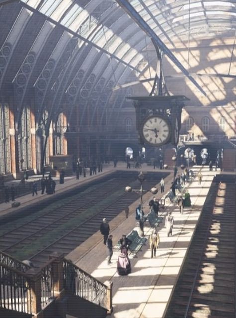 Victorian Train Station Aesthetic, Gothic Train Station, Paris Train Station, Fantasy Train Station, Space Train Station, Old Train Station Aesthetic, Train Station Concept, Steampunk Train Station, Trainstation Aesthetic