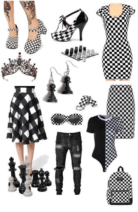 Chess Dress Outfit, Chess Inspired Fashion, Chess Outfit, Chess Clothes, Chess Fashion, Nerd Collection, Hot Nerd, Nye 2024, Checkered Outfit