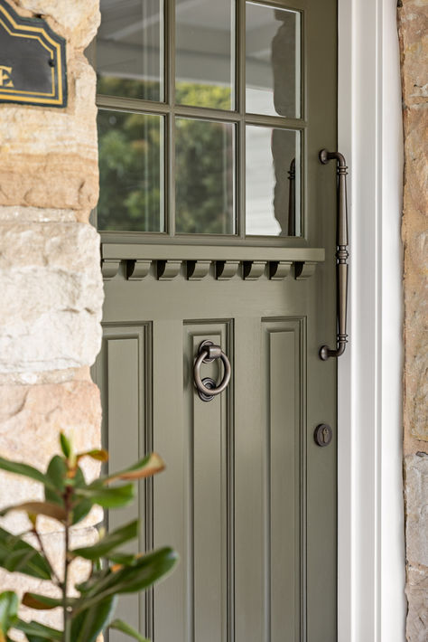 Iver's Ring Door Knocker is a lovely addition to this olive green front door. In Signature Brass, the door knocker enhances the historic feel of this beautiful cottage. Olive Green Front Door, Olive Green Door, Green Front Door, Green Front Doors, Beautiful Cottages, Japandi Style, Green Door, Door Knocker, Entry Door