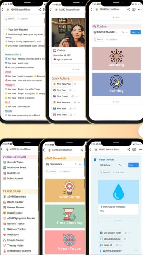 ADHD Notion Template Second Brain Notion Dash Notion Brain Dump, Second Brain Notion, Notion Template For Work, Notion Second Brain, Notion Inspiration, One Aesthetic, Notion Life Planner, Notion Inspo, Notion Ideas
