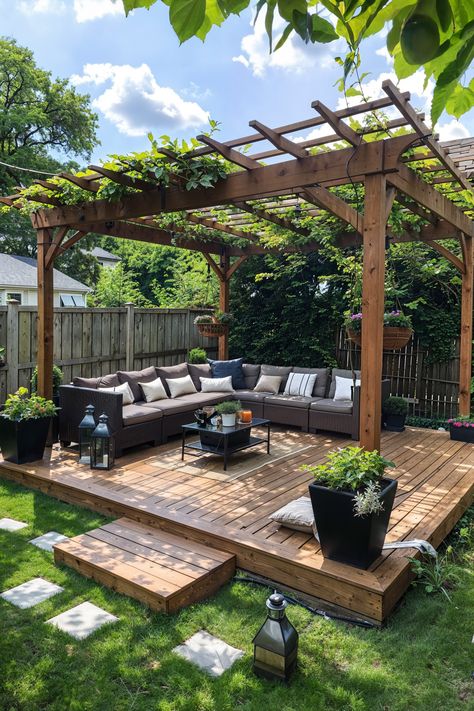 50 Effortless Deck Ideas with Pergolas & Gazebos for Stylish Entertaining! Design Backyard, Wooden Deck, Backyard Gazebo, Cozy Backyard, Backyard Gardening, Backyard Renovations, Deck Designs, Backyard Remodel, Casa Patio