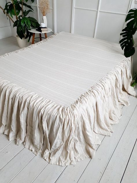 Organic Linen Bedskirt. Linen Coverlet. Linen Bed Cover. Linen Bed Valance in Striped Color. Tailored Linen Bedskirt. Linen Dust Ruffle. - Etsy Linen Coverlet, Linen Bed Skirt, Linen Valance, Linen Bedskirt, Linen Bed Cover, Ruffle Linen, Linen Bed, Dust Ruffle, Inspire Me Home Decor