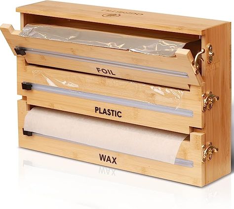 Amazon.com: QGRISTIU Foil and Plastic Wrap Organizer(Open Separately) - 13" Plastic Wrap & Foil Dispenser, Now Larger & Made from Premium Bamboo For Kitchen Cleanliness & Organization: Home & Kitchen Foil Dispenser, Dispenser Diy, Plastic Wrap Dispenser, Bamboo Wrap, Amazon Kitchen Must Haves, Kitchen Wrap, Counter Clean, Plastic Organizer, Drawer Organizer