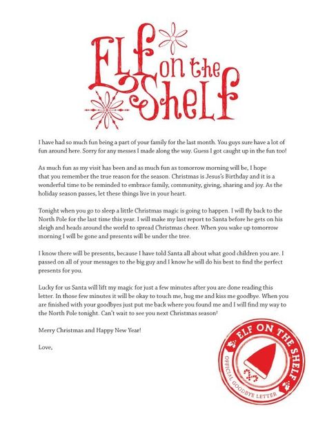 elf on the shelf permission to touch letter | Elf On The Shelf Letter Ideas - letter of recommendation Elf Goodbye Letter, Goodbye Letter, Elf Letters, Elf Fun, Buddy The Elf, Organization Printables, Santa Letter, Letter Templates, On The Shelf