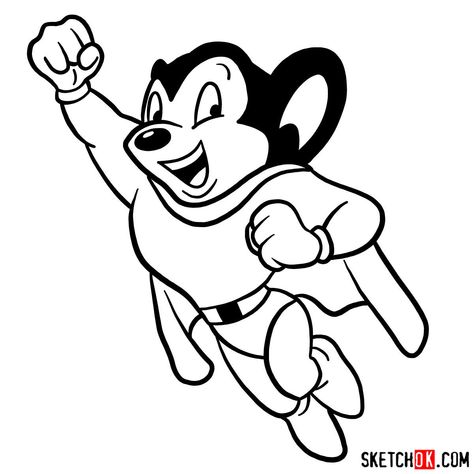 How to draw Mighty Mouse - Step by step drawing tutorials Mighty Mouse Drawings, Mighty Mouse Cartoon, Mighty Mouse Tattoo, November Things, Star Wars Silhouette, Pyramid Tattoo, Mouse Tattoo, Simple Butterfly Tattoo, 70s Cartoons