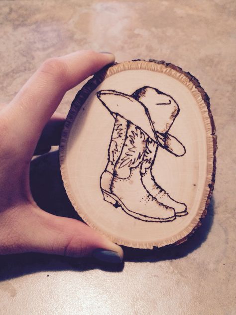 Just finished my cowboy boot coaster , love it. Wood Burning Western Ideas, Cute Wood Burning Ideas For Boyfriend, Wood Burning Coaster Ideas, Wood Burning Gifts For Him, Simple Woodburning Designs, Western Wood Burning, Wood Burning Coasters Ideas, Western Wood Burning Ideas, Easy Woodburning Ideas