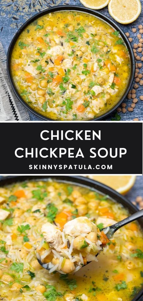 Chicken Chickpea Soup Soup Recipes With Chickpeas, Chicken Garbanzo Soup, Chicken Chickpea Soup Recipes, Chicken Chickpea Soup, Chicken Chickpea Recipes, Chic Pea Soup, Healthy Soup Recipes Chicken, Soup Recipes Easy Chicken, Skinnytaste Soup