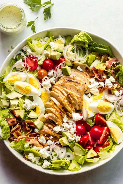 Panera Thai Chicken Salad, Panera Green Goddess Salad, Green Goddess Cobb Salad, Cobb Salad Dressing Recipe, Green Goddess Salad Recipe, Cobb Salad Dressing, Cobb Salad Ingredients, Green Goddess Salad Dressing, Cobb Salad Recipe