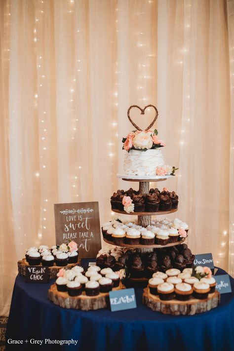 Cupcakes And Wedding Cake, Cake Table Wedding With Cupcakes, Wedding Cupcake Table Ideas, Wedding Cake And Cupcake Ideas, Cupcakes For Wedding Reception, Cupcakes At Wedding, Cake And Cupcakes Wedding, Wedding Cupcakes Display, Wedding Cake And Cupcake Display