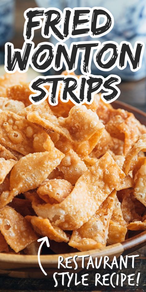 The Fried wonton strips served at Chinese-American restaurants are easy to make at home! With this recipe, you’ll get all the tips and tricks you need to make restaurant-quality crispy wonton chips for your next “takeout fakeout” dinner. #takeoutfakeout #wontons #chinesefood Fried Wonton, Wonton Wrapper Recipes, Homemade Potato Chips, Wonton Chips, Coleslaw Recipe Easy, Crispy Wonton, Homemade Chinese Food, Fried Wontons, Wonton Recipes