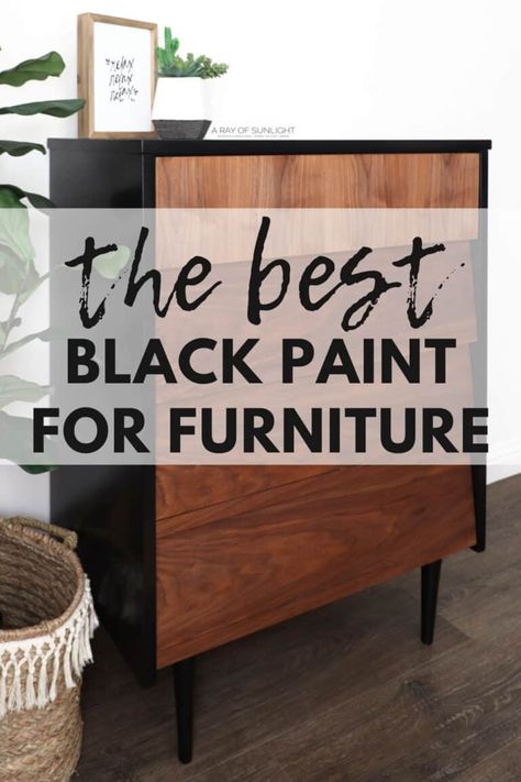 Black Dresser Diy, Painting Furniture Black, Black Furniture Paint, Black Painted Dressers, Mid Century Modern Dresser Makeover, Best Paint For Furniture, Modern Dresser Makeover, White Kitchen Wood Floors, Paint For Furniture