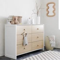 Wade Logan® Cabble Checkered Rug & Reviews | Wayfair Nursery Dresser White, Toddler Dresser, Dresser For Nursery, Style Californien, Baby Dresser, Nursery Dresser, Cozy Nursery, Stylish Nursery, Kids Dressers