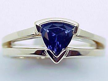 14 Karat Yellow Gold Trillion-Cut Iolite Ring. A Ben Salomonsky Design (BSJ-138/I). Order YOURS, Today! www.BenSalJeweler.com and www.Bonanza.com/BenSal Triangle Stone Ring Designs, Iolite Ring, Stone Ring Design, Stacked Wedding Rings, Art Jewelry Design, Ring Man, Colored Stone Rings, Triangle Ring, Unusual Rings