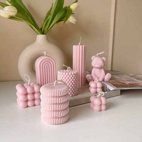 Pink Pillar Candles, Arch Candle, Pastel Candle, Pink Candle, Rainbow Candle, Spring Candles, Pink Room Decor, Candles Handmade, Aesthetic Candles