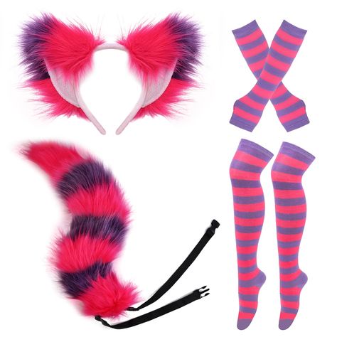 Cheshire Cat Ears And Tail, Cheshire Cat Halloween Costume Diy, Pink Costumes Women, Alice In Wonderland Cheshire Cat Costume, Diy Cheshire Cat Costume, Cheshire Cat Ears, Cheshire Cat Cosplay, Cat Girl Costume, Cheshire Cat Halloween