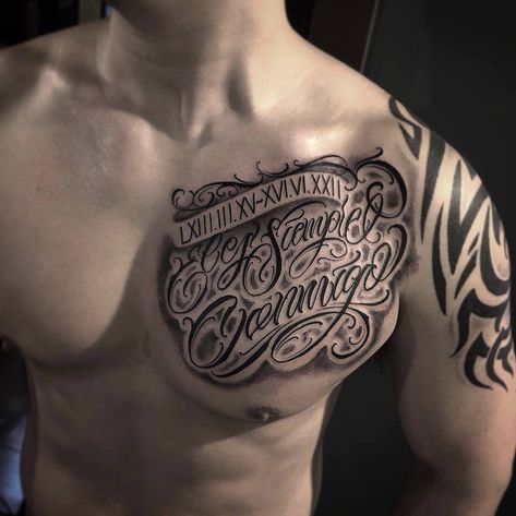 Tattoo uploaded by 4DEATH TATTOO • Half chest lettering tattoo • 882810 • Tattoodo Chest Lettering Tattoo, Chest Tattoo Half, Chest Tattoo Name, Chest Tattoo Writing, Chest Tattoo Lettering, Tattoo Under Chest, Best Chest Tattoos, Under Chest Tattoo, Archangel Tattoo