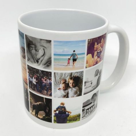 Print all of your favourite memories onto our beautiful photo collage mug.Choose from a number of templates. From 6 up to 16 of your most treasured pictures.You can also personalise a small word or message (we have chosen the word "Family" for our sample mug)To personalise your mug, please make the purchase of the number of images your would like to print and then e-mail all of the images through to: Info@Print-Impress.co.uk*Please take note image orientation and shape. We will try and make each Mug Pictures Ideas, Photo Cup Gift Ideas, Photo Mug Design, Mug Pictures, Mug With Photo, Memory Collage, Photo Cup, Mug Photo, Photo On Mug