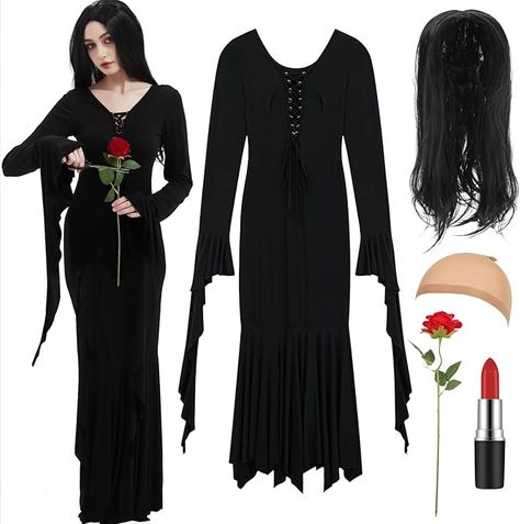 Halloween Costumes for Women Vintage Gothic Addams Family Morticia Addams Dress Outfit Trunk Or Treat Spooky, Gothic Long Dress, Morticia Addams Dress, Addams Family Morticia, Addams Dress, Addams Family Costumes, Classic Halloween Costumes, Halloween Costumes For Women, Morticia Addams