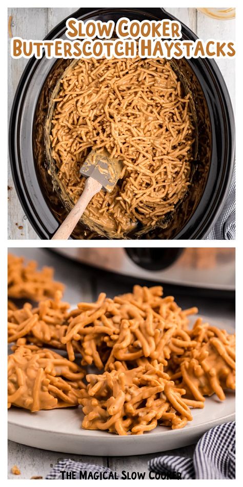 Super Easy Crockpot Recipes, Butterscotch Haystacks, Haystacks Recipe, Crockpot Dessert, Slow Cooker Candy, Magical Slow Cooker, Crockpot Candy, Crockpot Dessert Recipes, The Magical Slow Cooker