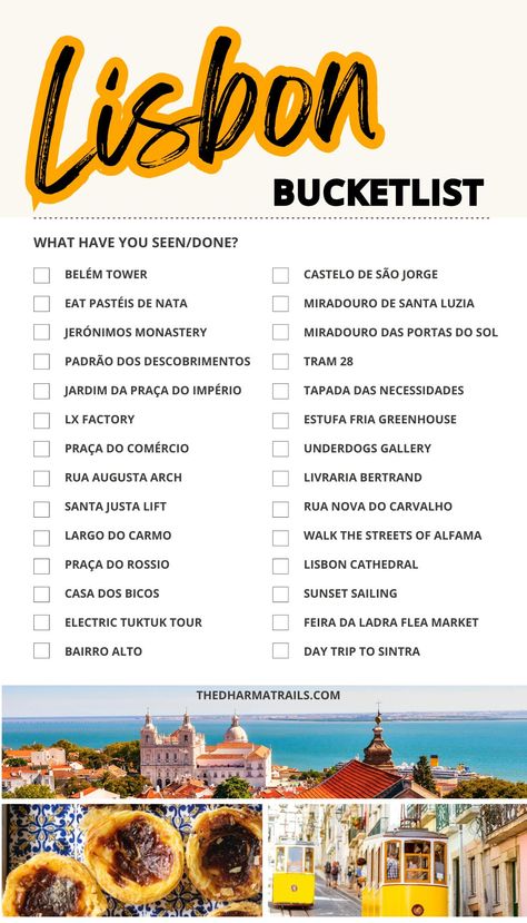 Looking for the best things to do in Lisbon Portugal? Save our bucket list challenge which highlights the top things to do in Lisbon. Whether you are looking for activities that are unique, fun, free, or to do with kids, there is sure to be at least one thing on this list for you! #Portugal #lisbon Travel To Lisbon Portugal, Lisbon To Do List, Bucket List Portugal, Best Things To Do In Portugal, Portugal Things To Do, Lisbon In October, Portugal On A Budget, Lisbon To Do, What To Do In Lisbon Portugal