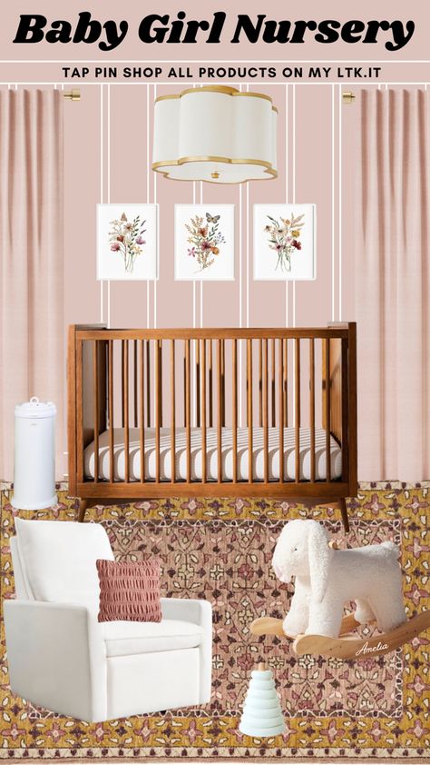 Mid Century Modern Nursery Girl, Mid Century Nursery Girl, Modern Boho Nursery, Modern Baby Boy Nursery, Modern Girl Nursery, Brown Crib, Mid Century Baby, Nursery Inspiration Girl, Mid Century Modern Nursery