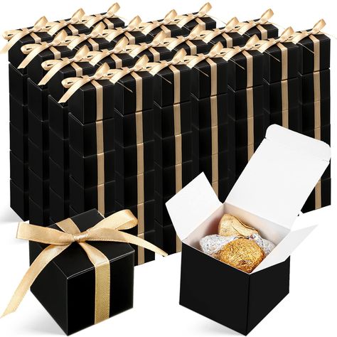 PRICES MAY VARY. Ample Quantity: you will receive 100 pieces of small black gift boxes, with 1 roll of gold ribbon; Sufficient quantity to meet your various gift wrapping demands, and you can share them with your friend and family Wide Applications: each black gift box measures about 2 x 2 x 2 inch after folded, suitable for holding candy, cookie, chocolate, candle, jewelry and more, make your small gifts more charming Reliable and Sturdy: our small boxes for treats are made of quality cardboard Party Favors For Adults, Gold Party Decorations, Gift Wrap Box, Wedding Party Supplies, 60th Birthday Party, Halloween Party Supplies, Candy Table, Valentine Birthday, Party Favor Boxes