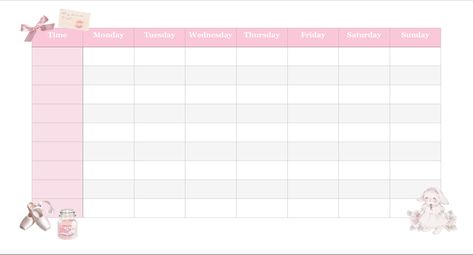 Coquette Schedule Template, Study Timetable Template Free Printables, Cute Timetable Template, Time Table Planner, School Schedule Templates, Study Timetable Template, School Timetable Template, Ipad Work, Time Tables