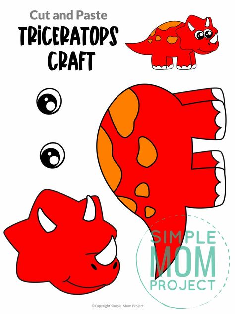 Pteradactyl Crafts, Triceratops Craft, Homeschooling Lessons, Dino Craft, Dinosaur Template, Simple Mom Project, Dinosaur Craft, Dinosaur Activities Preschool, Craft Ideas Paper