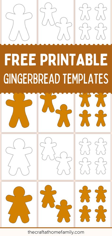 Pictures of 12 gingerbread man and woman templates in different colours and sizes, with the words "Free Printable Gingerbread Templates" Gingerbread Face Svg Free, Gingerbread Man Quilt Block, Gingerbread Boy And Girl Template, Mini Gingerbread Men, Gingerbread Man Outline, Gingerbread Template Free Printable, Gingerbread Man Template Free Printable, Gingerbread Men Crafts, Gingerbread Template