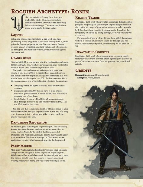 Hacker (Rogue) Ronin Dnd Gunslinger Homebrew, Wizard Gunslinger, Dnd Wizard Subclasses, Arcane Gunslinger, Dnd 5e Rogue, Roguish Archetype, Rogue Archetypes, Dnd Subclasses, Homebrew Classes