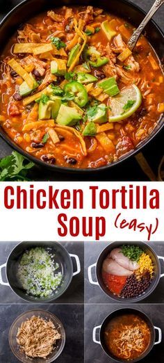 You know I can’t get enough of easy meals that require simple ingredients. Chicken Tortilla Soup is the perfect easy weeknight dinner. Full of shredded chicken, corn, beans, and homemade tortilla strips, this healthy soup is a meal in itself and comes together in one pot. It’s comforting, hearty, and filling. Chicken tortilla soup is like a taco in soup form and I love that you can use leftover chicken in this recipe. #tacosoup #easytacosoup #chickensoup #chickentortillasoup #natasha Taco Tortilla Soup, Soup Using Shredded Chicken, Simple Chicken Tortilla Soup, Shredded Chicken Soups, Shredded Chicken Taco Soup, Mexican Chicken Soup Recipes Homemade, Panera Chicken Tortilla Soup Recipe, Taco Soup Recipe Chicken, Shredded Chicken Soup Recipes