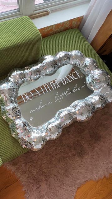 giovanna ✨ on Instagram: "the love of disco runs so deep in this house I had to recreate the viral disco mirror for our wedding welcome sign 🪩 🤍 • • • #discomirrordiy #discomirror #gay #nyewedding #gaywedding #discoball #discowedding #wlw" Disco Mirror, Disco Theme, Nye Wedding, So Deep, Interior Decorator, Future Wedding Plans, Disco Balls, In This House, House Interiors