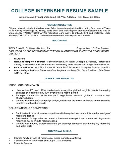 College Student Resume Sample & Writing Tips | Resume Companion College Resume Template, Cv Example, Internship Resume, College Resume, Resume Objective Examples, Basic Resume, College Job, Job Resume Examples, Student Resume Template