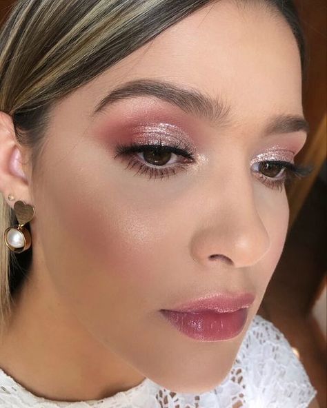 Light Pink Prom Dress Makeup, Makeup For Pastel Pink Dress, Light Pink Smokey Eye Makeup, Pink Make Up For Wedding, Pink Bridal Makeup For Brown Eyes, Soft Pink Glam Makeup Brown Eyes, Pink Makeup Looks For Hooded Eyes, Blush Pink Makeup Looks Rose Gold, Prom Makeup Looks Pink Dress